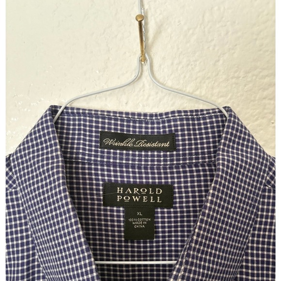 Harold Powell Wrinkle Resistant Gingham Checker‎ Button Down Shirt Career Office - Picture 2 of 3